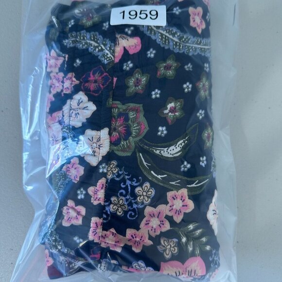 LOFT Shirred Flounce Tiered Midi Dress Navy Blue Floral Boho XL - Picture 9 of 9